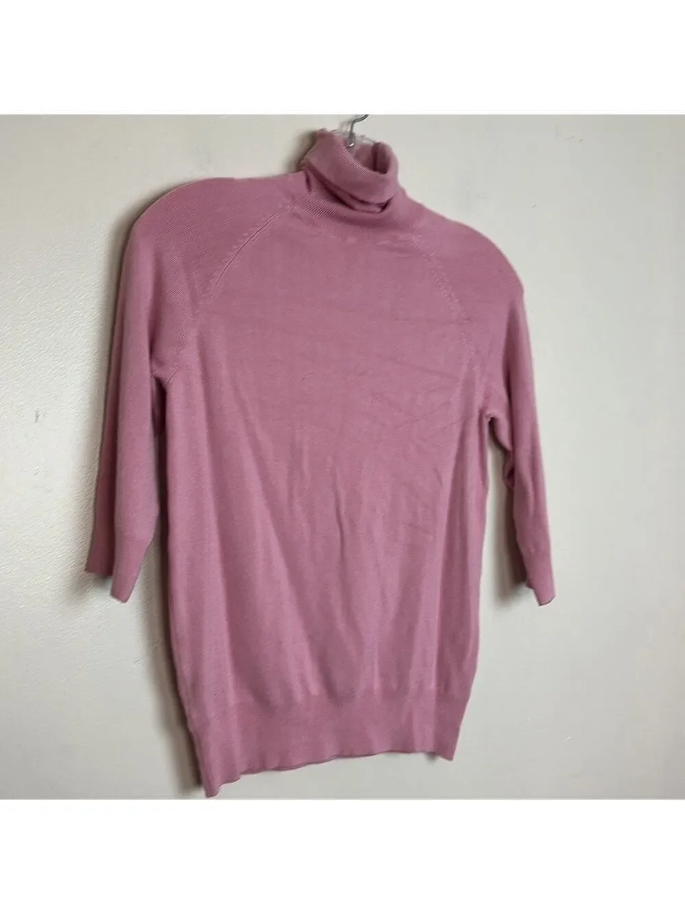 Zara High Collar Turtleneck Fine Ribbed Knit 3/4 Sleeve Sweater in Pink - Picture 10 of 14